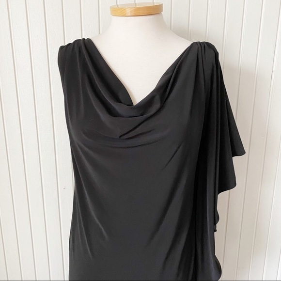 NWT Eliza J Black Sheath Cocktail Party Dress with One Side Wing Sleeve Size 10 - Picture 7 of 16